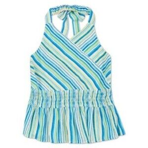 Speechless Big Girls Halter Gauze Peplum Top Teal Cobalt Striped Size XL 16